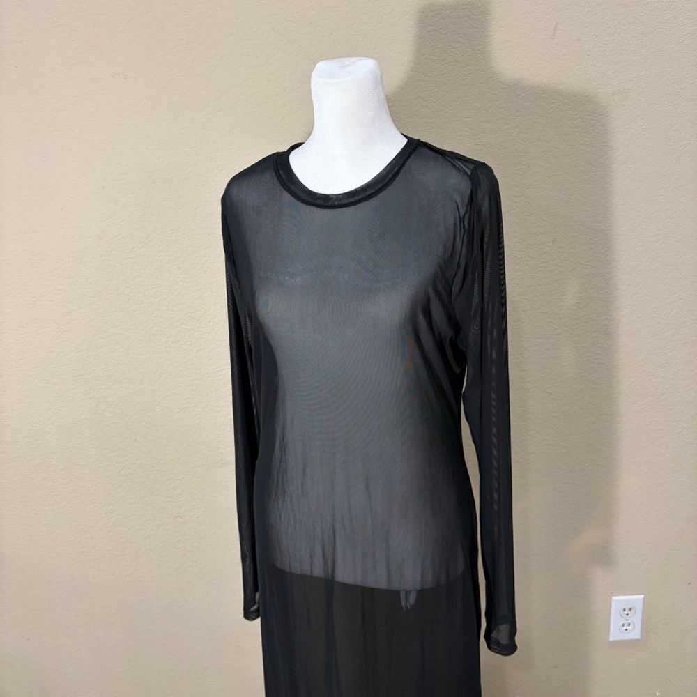 GOOD AMERICAN Mesh Maxi Black Dress Women's Sz 5 Thumbhole Sexy Grunge - Picture 4 of 12